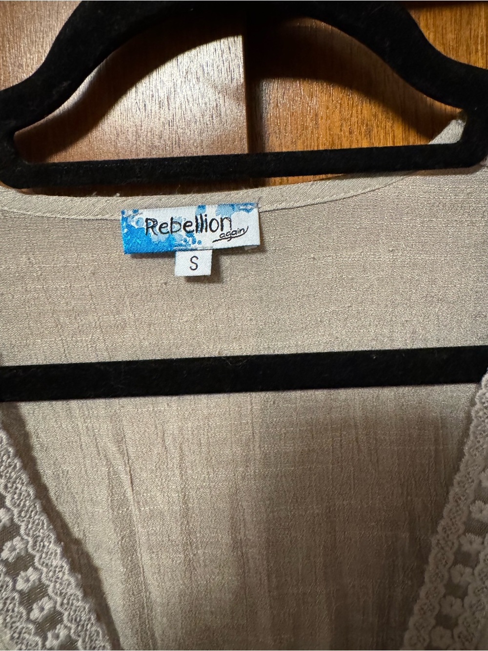 Rebellion boho Beige Lace-Trim Longline Cardigan / swim cover up - Picture 2 of 3